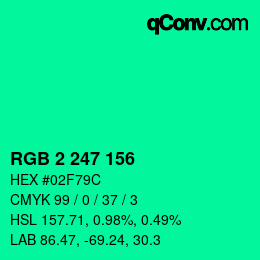 Color code: RGB 2 247 156 | qconv.com