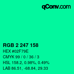 Color code: RGB 2 247 158 | qconv.com