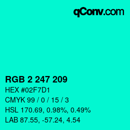 Color code: RGB 2 247 209 | qconv.com