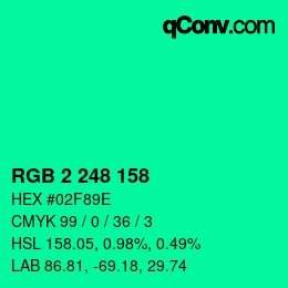Color code: RGB 2 248 158 | qconv.com