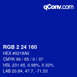 カラーコード: RGB 2 24 160 | qconv.com