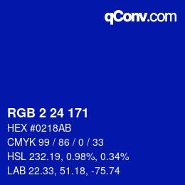 Color code: RGB 2 24 171 | qconv.com