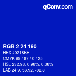 Color code: RGB 2 24 190 | qconv.com