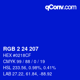 Color code: RGB 2 24 207 | qconv.com