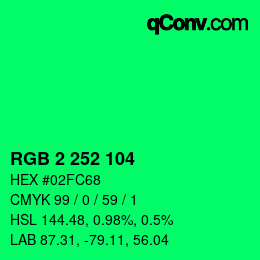 Color code: RGB 2 252 104 | qconv.com