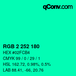 Color code: RGB 2 252 180 | qconv.com