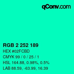 Color code: RGB 2 252 189 | qconv.com