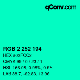 カラーコード: RGB 2 252 194 | qconv.com