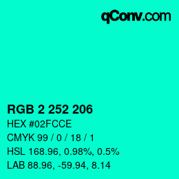 Color code: RGB 2 252 206 | qconv.com