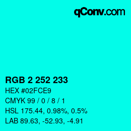 Color code: RGB 2 252 233 | qconv.com