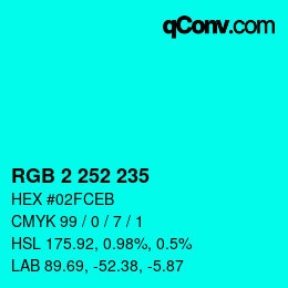 Color code: RGB 2 252 235 | qconv.com