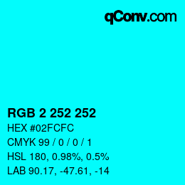 Color code: RGB 2 252 252 | qconv.com