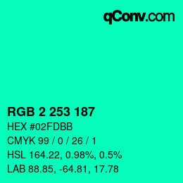 Color code: RGB 2 253 187 | qconv.com