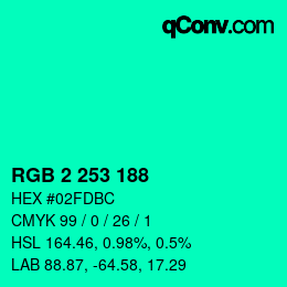 カラーコード: RGB 2 253 188 | qconv.com