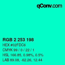 Color code: RGB 2 253 198 | qconv.com