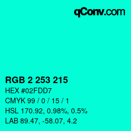 Color code: RGB 2 253 215 | qconv.com