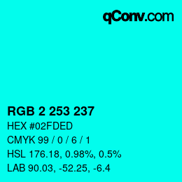 Color code: RGB 2 253 237 | qconv.com