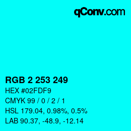 Color code: RGB 2 253 249 | qconv.com