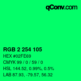 Color code: RGB 2 254 105 | qconv.com