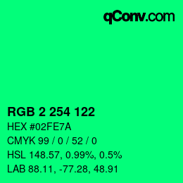 Color code: RGB 2 254 122 | qconv.com