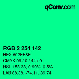 Color code: RGB 2 254 142 | qconv.com