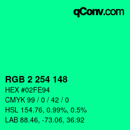 カラーコード: RGB 2 254 148 | qconv.com