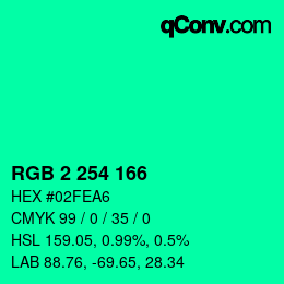 Color code: RGB 2 254 166 | qconv.com
