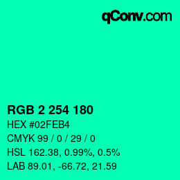 Color code: RGB 2 254 180 | qconv.com