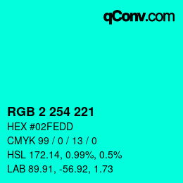 Color code: RGB 2 254 221 | qconv.com