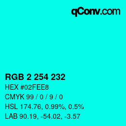 Color code: RGB 2 254 232 | qconv.com