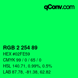 カラーコード: RGB 2 254 89 | qconv.com