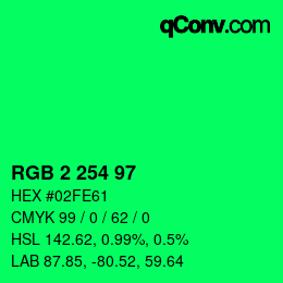 Color code: RGB 2 254 97 | qconv.com