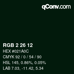 Color code: RGB 2 26 12 | qconv.com