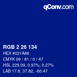 Color code: RGB 2 26 134 | qconv.com