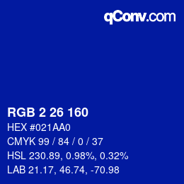 カラーコード: RGB 2 26 160 | qconv.com