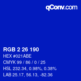 カラーコード: RGB 2 26 190 | qconv.com