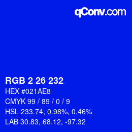 Color code: RGB 2 26 232 | qconv.com