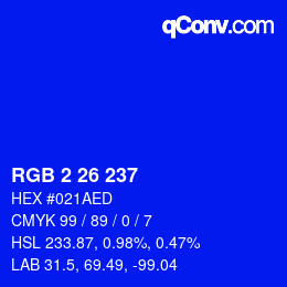 Color code: RGB 2 26 237 | qconv.com