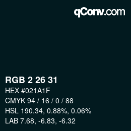 Color code: RGB 2 26 31 | qconv.com