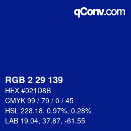 Color code: RGB 2 29 139 | qconv.com