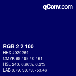 Color code: RGB 2 2 100 | qconv.com