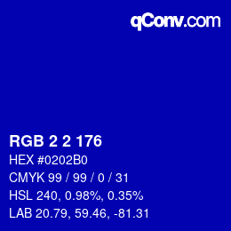 Color code: RGB 2 2 176 | qconv.com