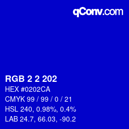 Color code: RGB 2 2 202 | qconv.com