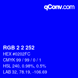 Color code: RGB 2 2 252 | qconv.com
