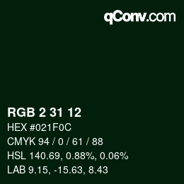 カラーコード: RGB 2 31 12 | qconv.com