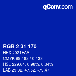 Color code: RGB 2 31 170 | qconv.com