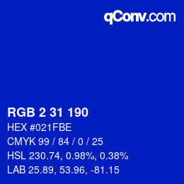 Color code: RGB 2 31 190 | qconv.com