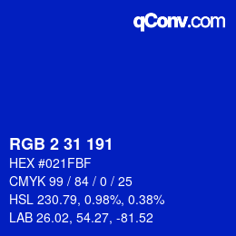 Color code: RGB 2 31 191 | qconv.com
