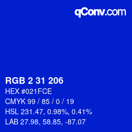 Color code: RGB 2 31 206 | qconv.com