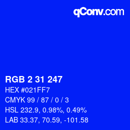 Color code: RGB 2 31 247 | qconv.com